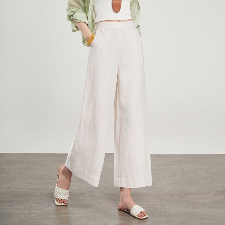 フォーマルカジュアル 上品リネン風ワイドパンツ
