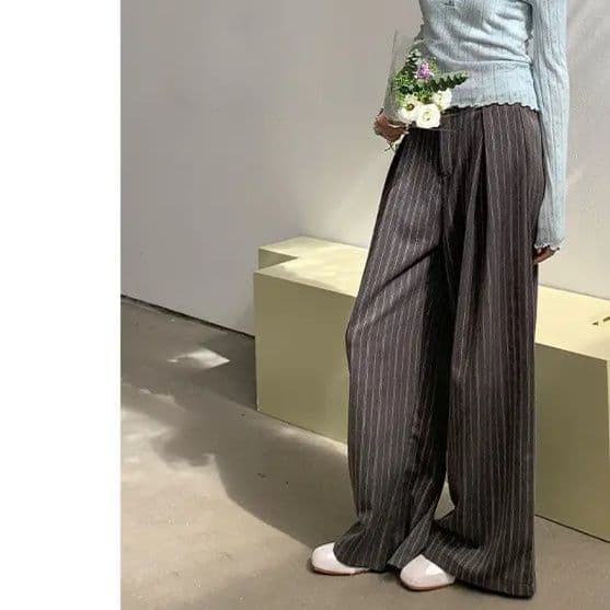フォーマルカジュアル 上品ストライプ ワイドパンツ