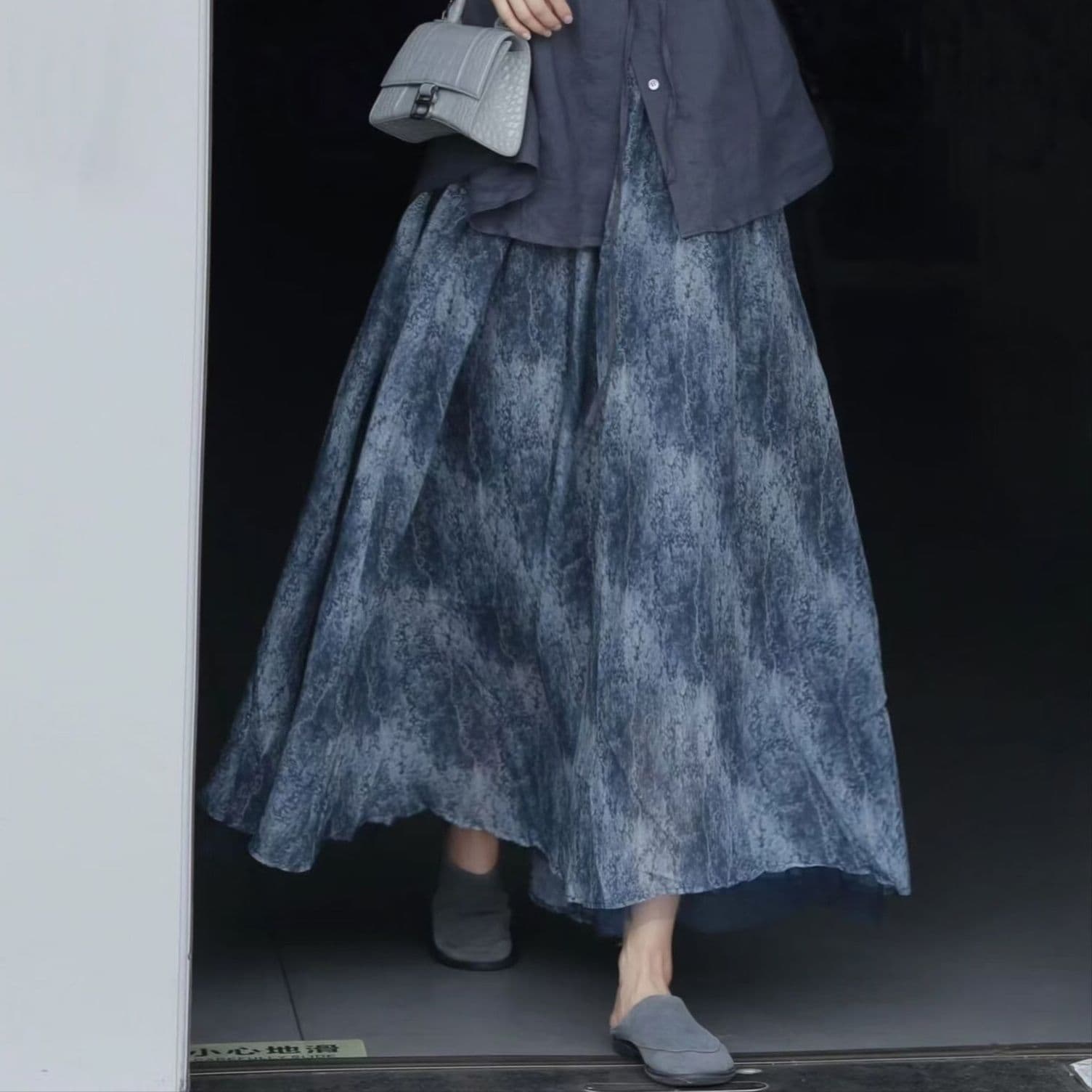 フォーマルカジュアル 大人の雰囲気漂う水墨画風マキシ丈セット