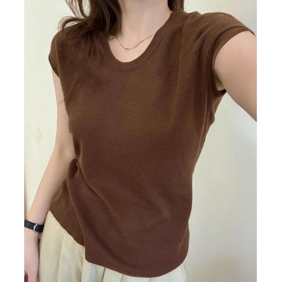 フォーマルカジュアル 通勤用 ニットTシャツ レディース 上品 半袖