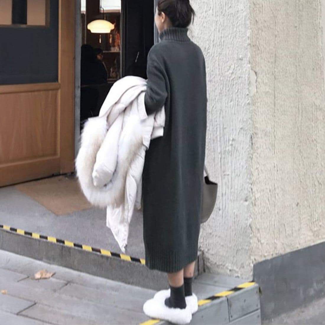 フォーマルカジュアル 参観日対応ハイネックニットワンピース秋冬ゆったり