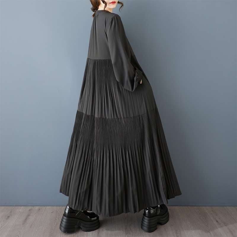 フォーマルカジュアル 優雅プリーツロングワンピース