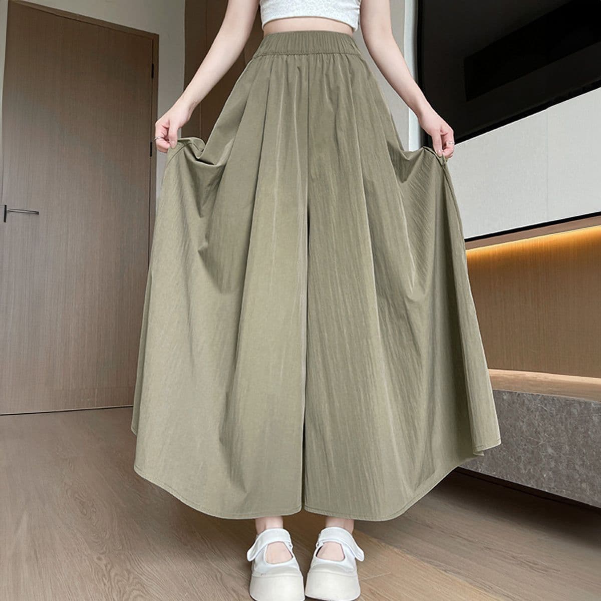 フォーマルカジュアル 参観日 冷感ワイドガウチョパンツ 春夏秋用