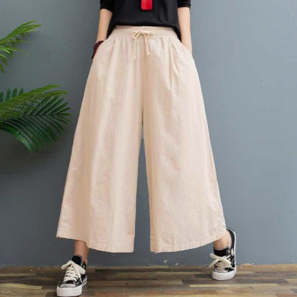 フォーマルカジュアル 参観日にぴったり リネンワイドパンツ ゆったり上品